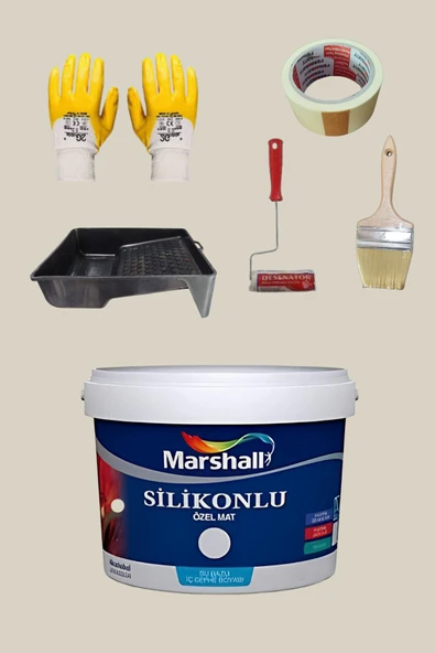 Marshall 5'li Set Silikonlu Özel Mat Iç Cephe Duvar Boyası Çakıl Taşı 15-7.5-2.5lt