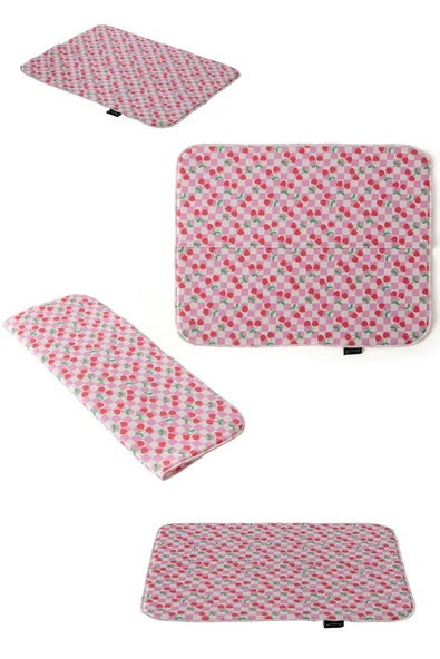 Bulaşık Kurutma Örtüsü, Bulaşıklık, Tezgah Üstü Bulaşık Matı, Süper Emici Mutfak Matı, Kiraz Desen - 5