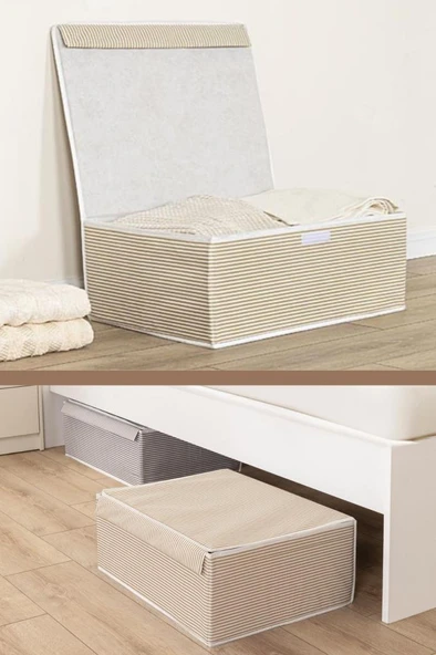 Flora Baza Kutu Hurç, Yatak Kanepe Altı Düzenleyici Su Geçirmez Mukavva Destekli (50x40x19cm) 2 Adet Kahve - 3