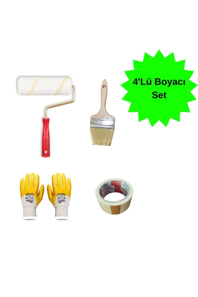 HAFSER 4'Lü Boyacı Set Rulo 15cm 4No Fırça Kağıt Bant Eldiven