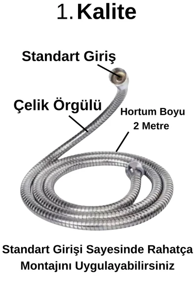 Acarlar 10 Yıl Garantili Paslanmaz Çelik 2 Metre Spiral Duş Başlığı Hortumu 1.kalite - 2
