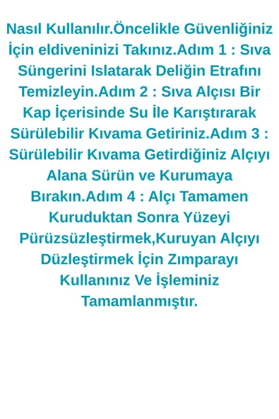 HAFSER Duvar Tamir Seti 2 Kg Sıva Alçısı, Spatula,zımpara,sıva Süngeri,eldiven 6 Parça Set - 3