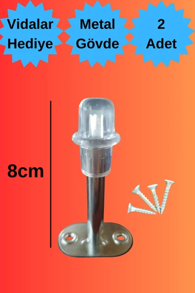 HAFSER Metal Stoper Kapı Pencere Arkası Krom Renk Tampon 8 CM Vidalı Duvar Koruyucu Silikon Stoper 2 Adet