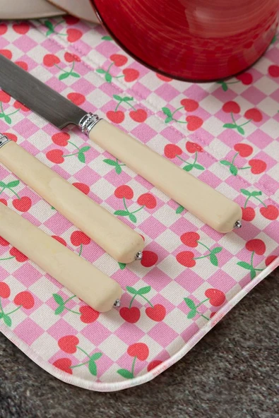 Bulaşık Kurutma Örtüsü, Bulaşıklık, Tezgah Üstü Bulaşık Matı, Süper Emici Mutfak Matı, Kiraz Desen - 3