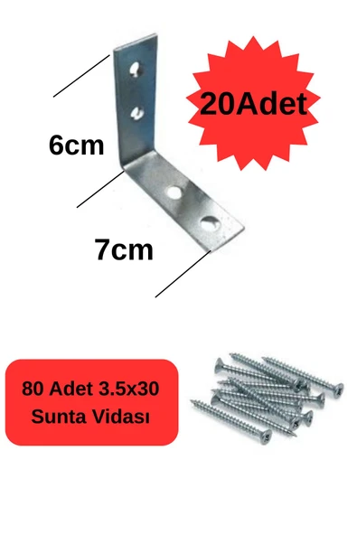 SAHAF L Demir Köşebent 70x15x60 Mobilya Dolap Raf Masa Çekmece Köşe Sabitleme Birleştirme