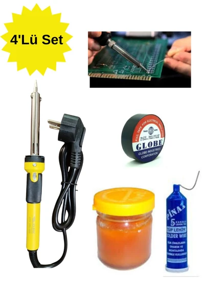 SAHAF 4'Lü Lehim Makinası Seti 60w Havya Kalemi Tel Lehim Pastası Elektrik Bandı
