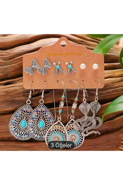SUNA 6 PARÇA ÇELİK OTANTİK MODEL KÜPE SETİ