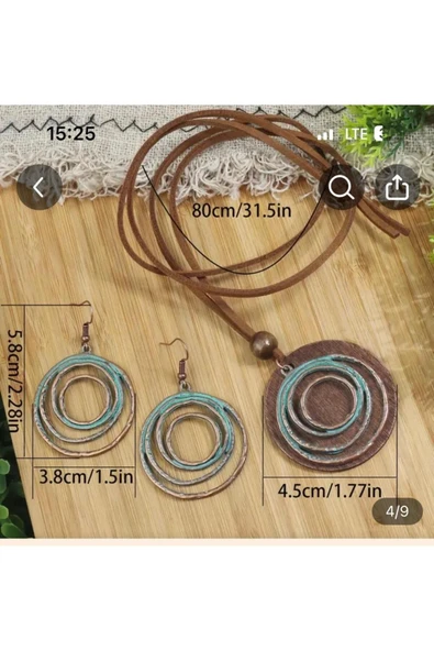 SUNA KOLYE VE KÜPE SETİ -TURKUAZ ÇELİK