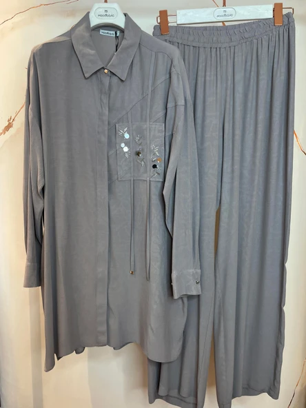 KENDİNDEN DESENLİ CEP DETAYLI TAKIM - 3