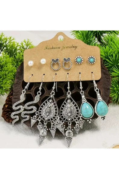 SUNA 6 PARÇA ÇELİK KÜPE SETİ