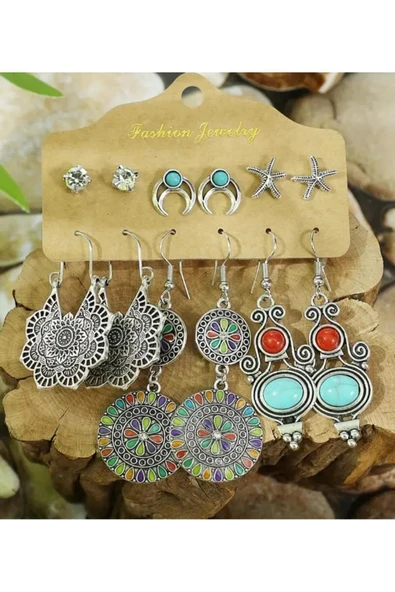 SUNA 6li  Çeli̇k Küpe Set