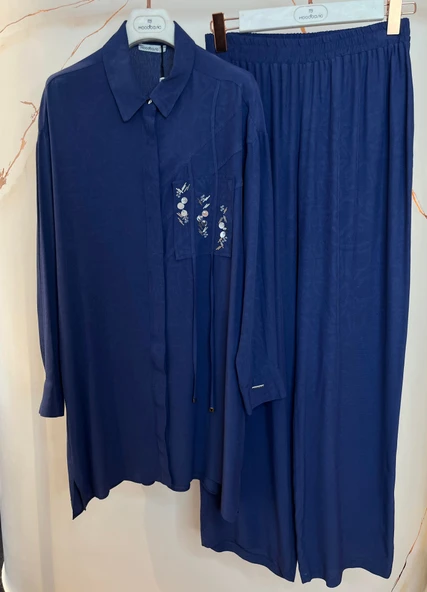 KENDİNDEN DESENLİ CEP DETAYLI TAKIM