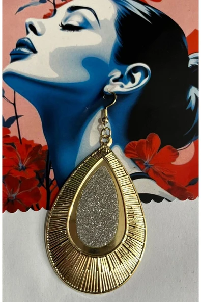 SUNA BÜYÜK DAMLA KRALİÇE GÜMÜŞ PARILTILI KÜPE KUTULU