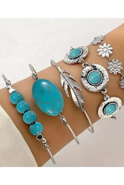 SUNA 5 PARÇA ÇELİK BİLEKLİK -OPAL TASLI