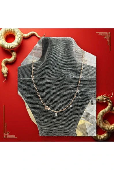 SUNA BEYAZ-TOP-SIKI- TAŞLI ROSE KAPLAMA GÜMÜŞ KOLYE