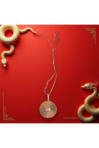 SUNA GÜNEŞ MODEL ROSE KAPLAMA GÜMÜŞ KOLYE UCU VE ZİNCİRİ KUTULU - 2