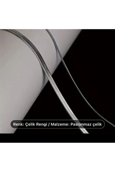 SUNA 2 Lİ ÇELİK KOLYE SADE MODEL-ZAMANSIZ - 4