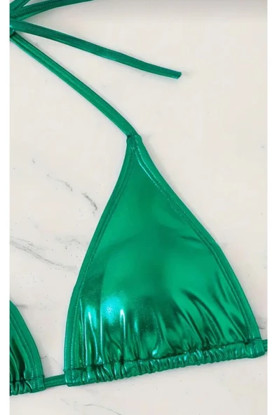Oceana Kadınlar için Şık Yeşil Halter Bikini Takımı - Yüksek Esneklik, Arka Bağlama Tasarımı, Yan Bağlar - 4