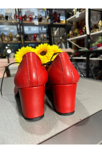 SUNA NAR ÇİÇEĞİ KIRMIZISI 6CM KALIN TOPUK TANGO, SWING  VE TÜM DANSLAR İÇİN UYGUN DERİ AYAKKABI - 3