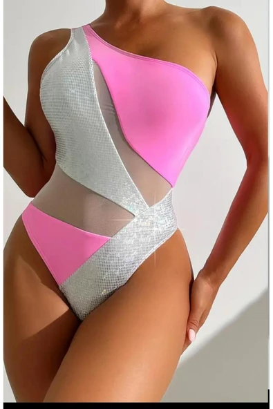 PİNK Yeni Şık Pembe Tek Parça Kadın Mayo, Batı Stiliyle Parlak Dopamin Patchwork'e Sahip