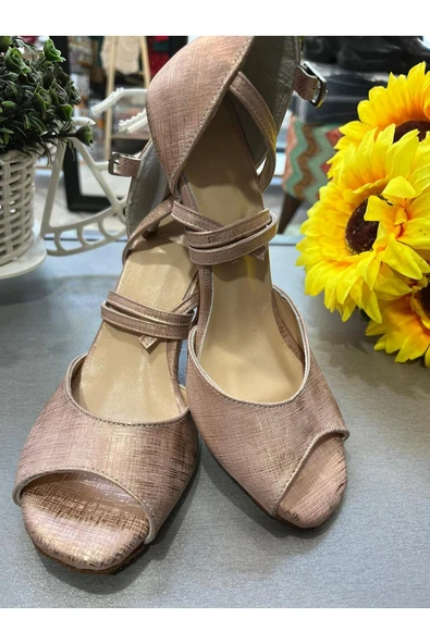 SUNA KIRÇIL DESENLİ PUDRA KAPALI TOPUK 8,5 CM 13 PONT TOPUK BOYU TANGO, DANS VE ABİYE AYAKKABISI ürün görseli