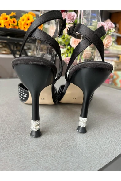 BYSLÇ SHOES SİYAH SATEN TAŞLI ARKASI AÇIK STİLETTO YENİ SEZON - - 3