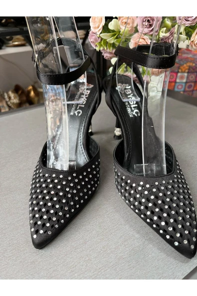 BYSLÇ SHOES SİYAH SATEN TAŞLI ARKASI AÇIK STİLETTO YENİ SEZON - - 4