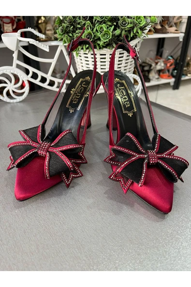 JENA FİYONK DETAYLI EN MODA ÇOK ŞIK KADIN AYAKKABI 6 CM TOPUKBOYU SATEN DOKU HER ZAMANIN MODELİ KONFOR - 5