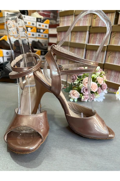 SUNA BAL RENGİ RUGAN KELEBEK MODEL TANGO, DANS VE SALON ABİYE AYAKKABISI 8,5 CM TOPUK BOY - 2