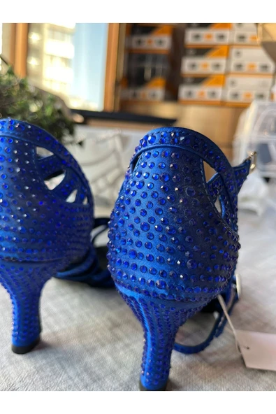 SUNA SAX MAVİ İNCİLİ SALSA, BACATA, TANGO, DANS AYAKKABISI 5 CM KADEH TOPUK - Resim 4