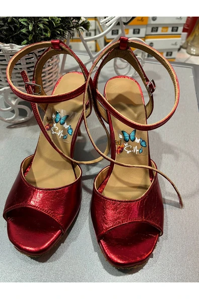 SUNA NEON KIRMIZI KELEBEK MODEL 8,5 CM 13 PONT TANGO DANS AYAKKABISI - 3