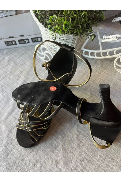 SUNA SİYAH SATEN BANTLI 6 CM TOPUKLU SALSA , BACATA, DANS VE ABİYE AYAKKABISI - 3