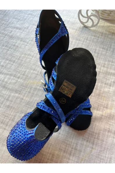 SUNA SAX MAVİ İNCİLİ SALSA, BACATA, TANGO, DANS AYAKKABISI 5 CM KADEH TOPUK - Resim 5