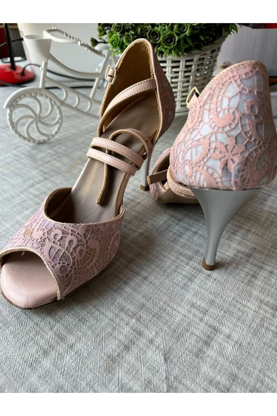 SUNA TANGO KADIN DANS AYAKKABISI KAPALI TOPUK 8,5 CM (13 PONT) PEMBE DANTEL - 2