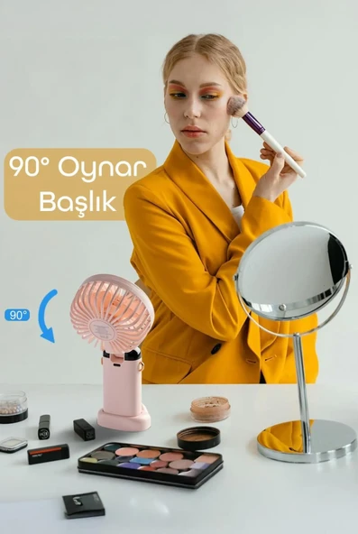 LCD Ekranlı Şarjlı El Fanı Mini Vantilatör 5 Kademe Sessiz Boyun Askılı Pembe Fan - 3