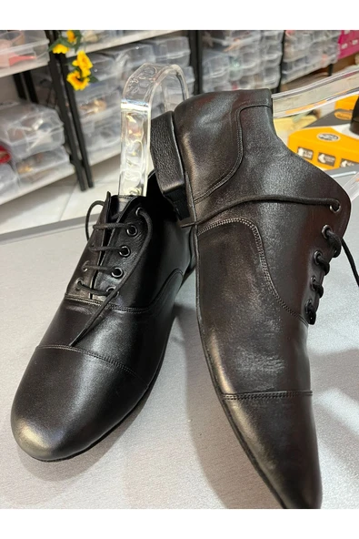 bitangosu SİYAH GERÇEK DERİ YENİ KALIP MASKARATLI ÇARIKMODEL 1 CM TOPUKLU ERKEK TANGO DANS VE SALON AYAKKABISI - 3