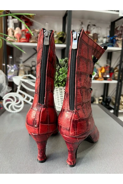SUNA BORDO MERMER DESENLİ SALSA-BACATA-LATİN BAĞCIKLI DANS BOTU 6 CM KADEH TOPUK - 3
