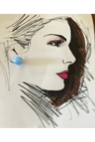 SUNA MAVİ OPAL MİNİ TOP KÜPE 925 AYAR GÜMÜŞ ALTIN KAPLAMA - 2