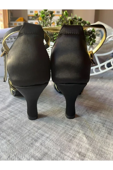 SUNA SİYAH SATEN BANTLI 6 CM TOPUKLU SALSA , BACATA, DANS VE ABİYE AYAKKABISI - 2