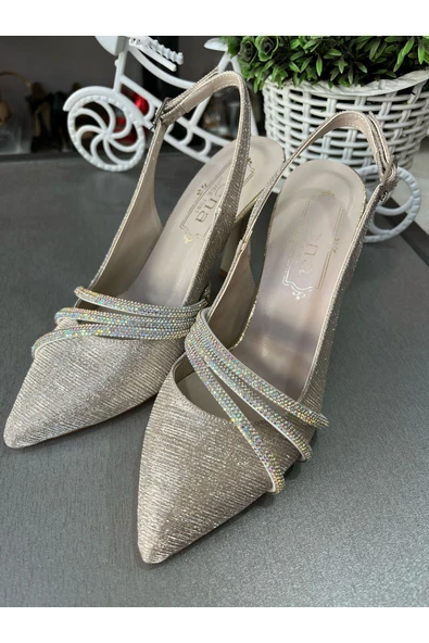 JENA ÇİZGİ KABARTMALI, YANDAN 3 SİM İPLİ DOKU RAHAT KADEH TOPUK SALON VE ABİYE AYAKKABISI 2025 MODEL ürün görseli 1