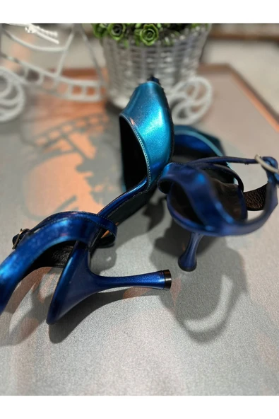 SUNA NEON MAVİ AÇIK TOPUK 13 PONT 8,5 CM TOPUK TANGO, DANS VE ABİYE AYAKKABISI - 5