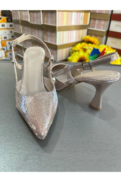 Park Moda EN MODA AÇIK ROSE GOLD 7CM KADEH TOPUK ARKASI AÇIK YAN BANTLI ÇOK RAHAT KADIN ABİYE AYAKKABI - 4