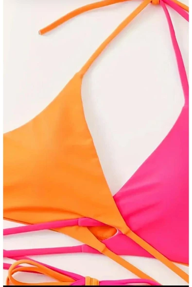 sky Üç Renkli Bikini Takımı - Yüksek Kesim, Boyun Bağlamalı ve Yanları Bağlamalı Makinede Yıkanabilir - 5