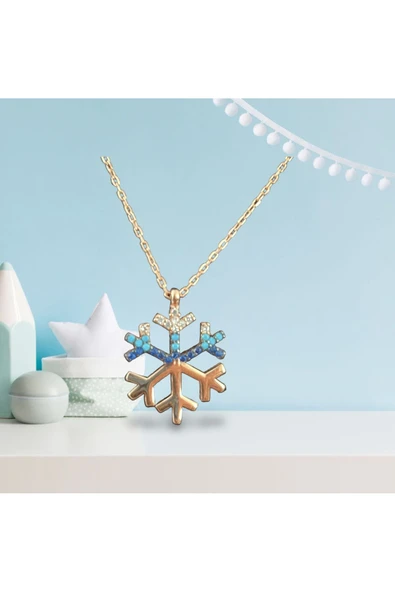 SUNA KAR TANESİ OPAL MAVİ TAŞLI ALTIN KAPLAMA 925 AYAR GÜMÜŞ KOLYE - 2