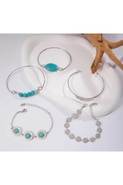 SUNA 5 PARÇA ÇELİK BİLEKLİK -OPAL TASLI - 6