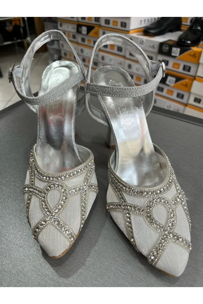 JENA Beyaz-gümüş Trend Model- Zamansız -rahat Kadeh Topuk -kadın - Salon Ve Abiye Ayakkabısı - 3
