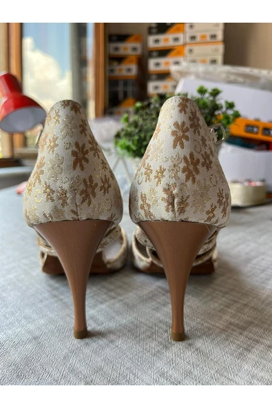 SUNA TANGO AYAKKABISI KADIN 8,5 CM (13 PONT) ARKASI KAPALI -ALTIN PAPATYA DERİ ÖZEL ÜRETİM - 2