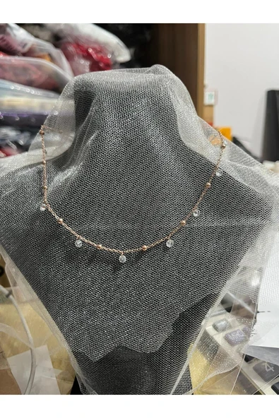 SUNA BEYAZ-TOP-SIKI- TAŞLI ROSE KAPLAMA GÜMÜŞ KOLYE - 3