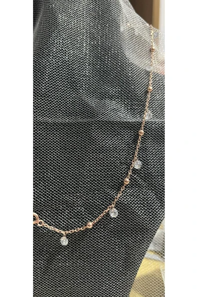 SUNA BEYAZ-TOP-SIKI- TAŞLI ROSE KAPLAMA GÜMÜŞ KOLYE - 2