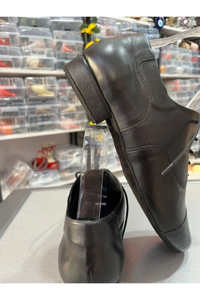 bitangosu SİYAH GERÇEK DERİ YENİ KALIP MASKARATLI ÇARIKMODEL 1 CM TOPUKLU ERKEK TANGO DANS VE SALON AYAKKABISI - 4